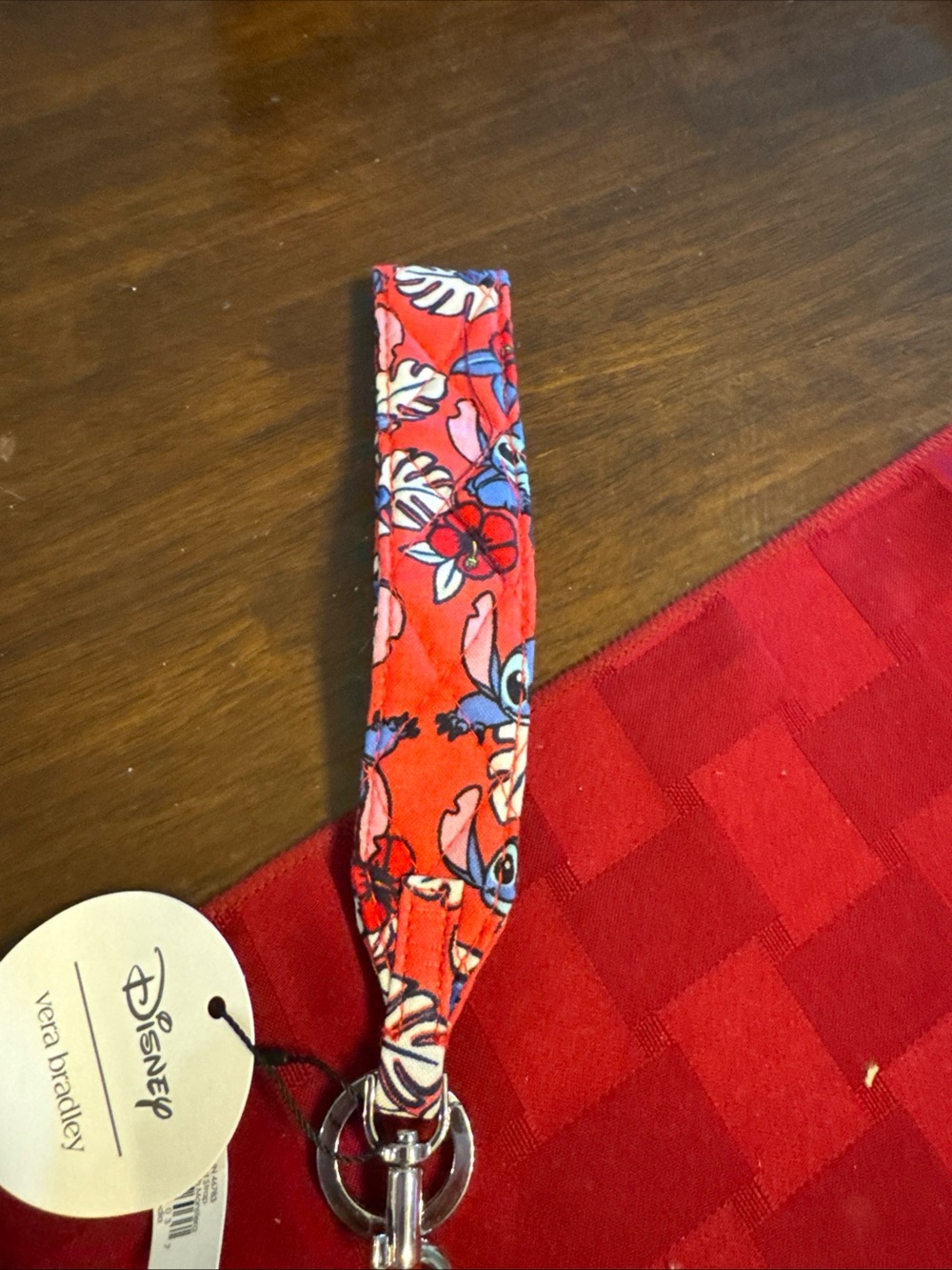 Vera Bradley Disney Red Floral Stitch Wristlet Keychain